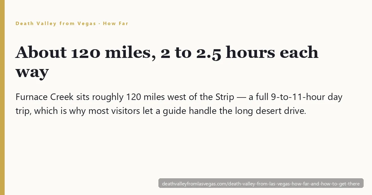Death Valley from Las Vegas how far — desert highway from the Strip toward Furnace Creek across the Mojave